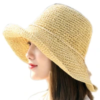 boho style new bow sun hat wide brim floppy summer hats for women beach panama straw dome bucket hat femme shade hat