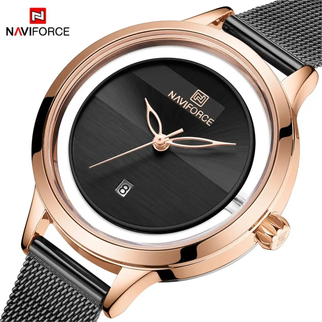 

NAVIFORCE модные женские часы, кварцевые часы, женские водонепроницаемые простые сетчатые наручные часы из нержавеющей стали для девочек, Подарочные часы 2020