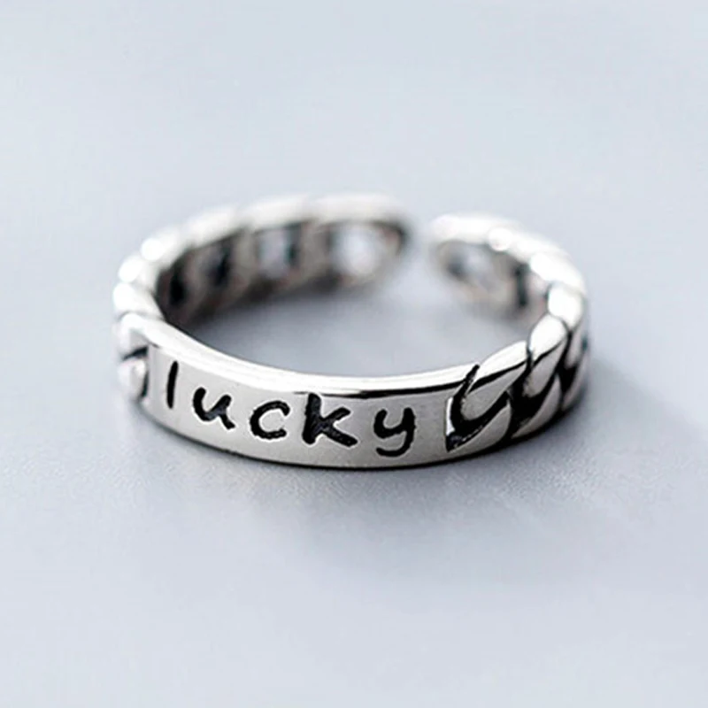 Женское Винтажное кольцо на палец с надписью Lucky тайское серебристого цвета