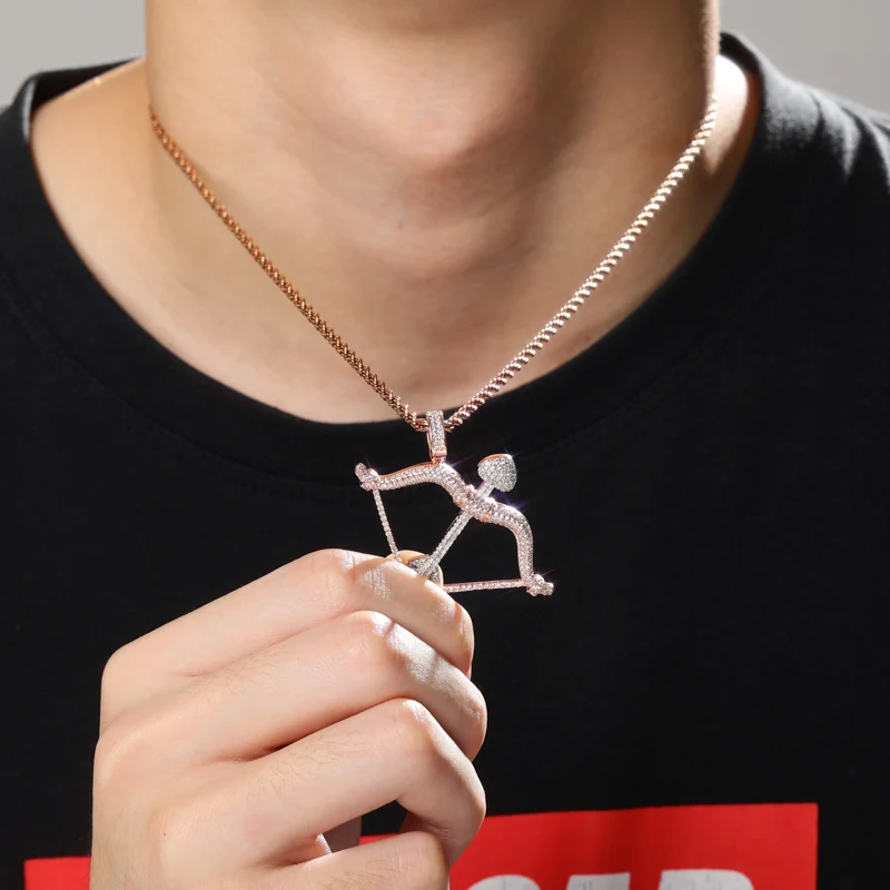 Дизайн Iced Out лук и кулон-Стрела Твердые сзади ожерелье хип хоп золотой серебряный цвет мужские/женские очаровательные цепи ювелирные изделия