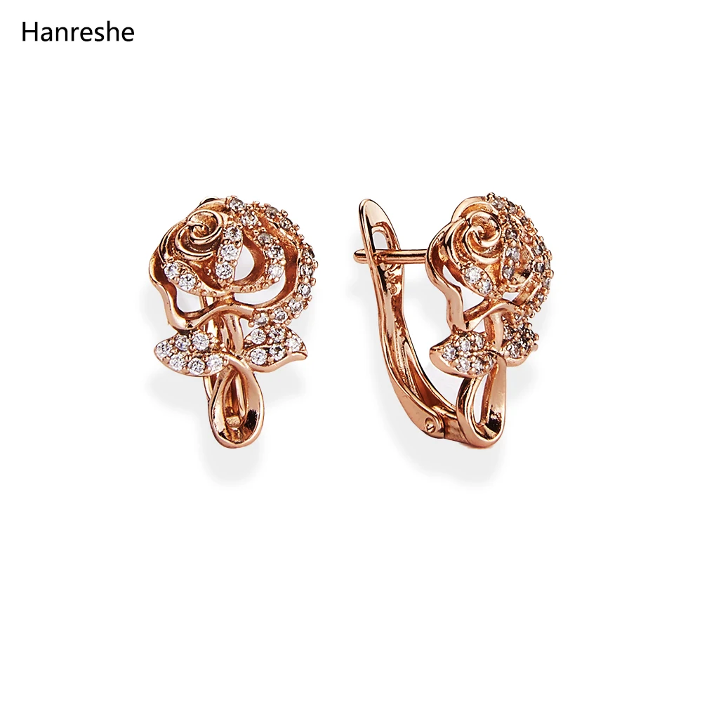 

Hanreshe Gold Stud Earring Crystal Zirconia Punk Hiphop Jewelry Party Cute Romantic Flower Copper Earrings Womens Girl Gift