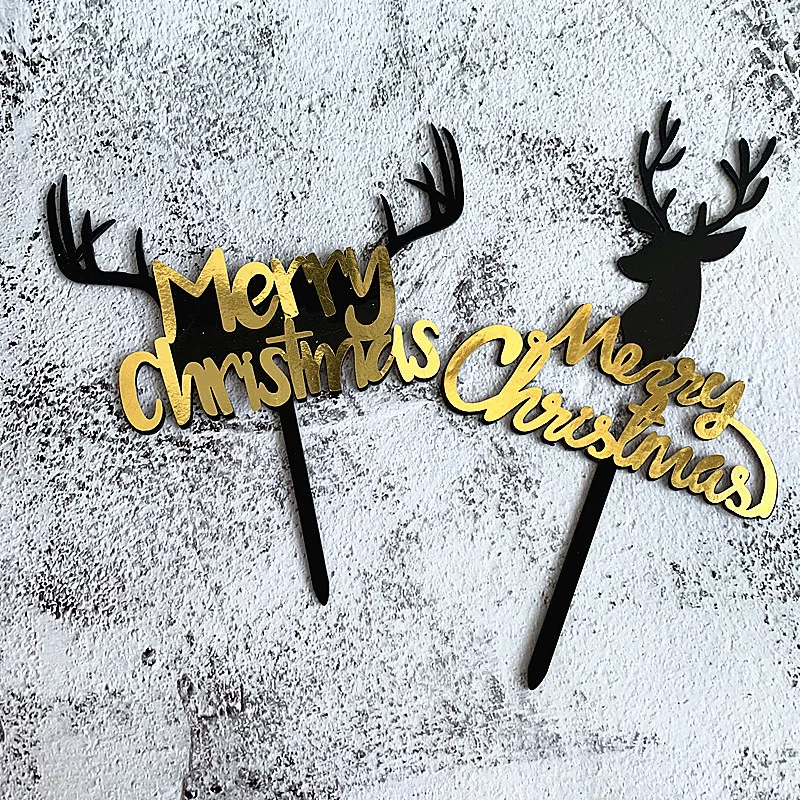 INS Gold Merry Топпер на Рождественский торт black elk Acrylic Christmas топперы для вечеринки