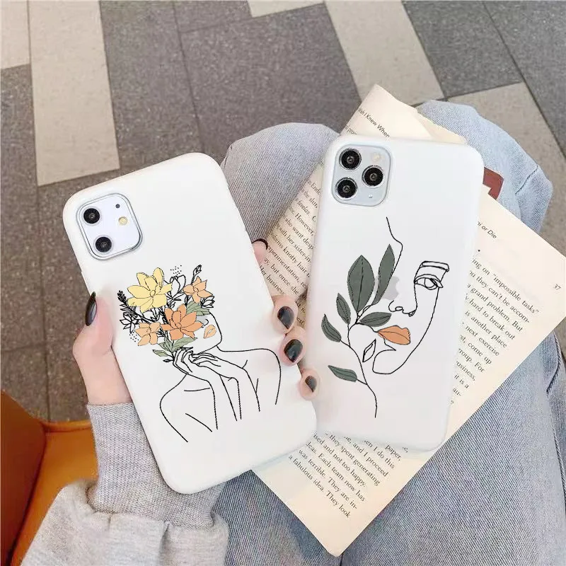 

Abstract Art Line Painting Phone Case For iPhone 12 11 Pro MAX XR X XS Case Girl Cover Luxury Silicone For iPhone 7 8 Plus Funda