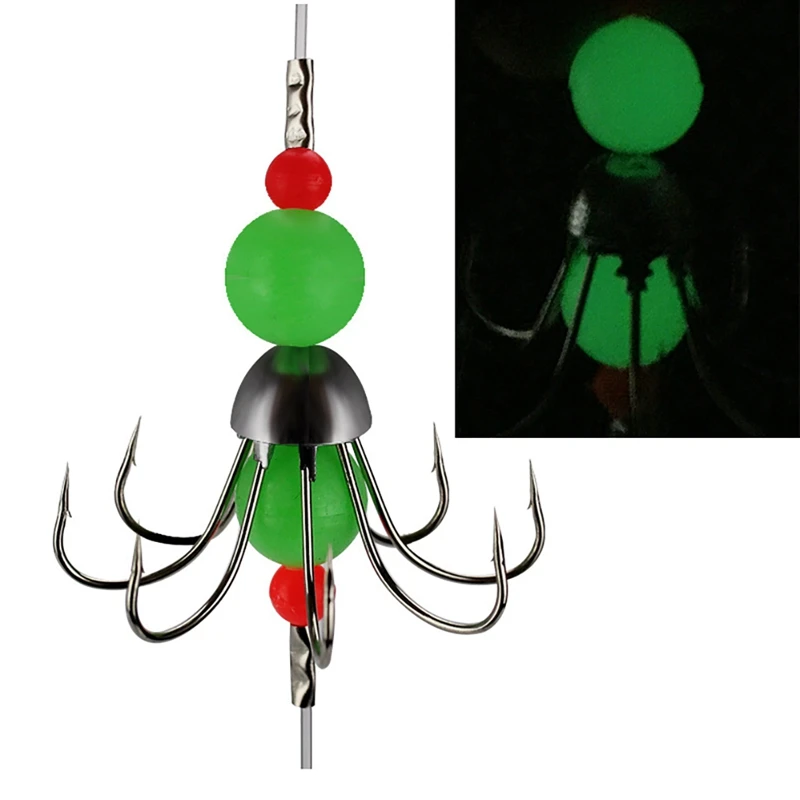 

String Fishhook Integrated Night-luminous Stainless Steel Octopus Squid Barbed Hooks Night Fishing Tackles 2021 New