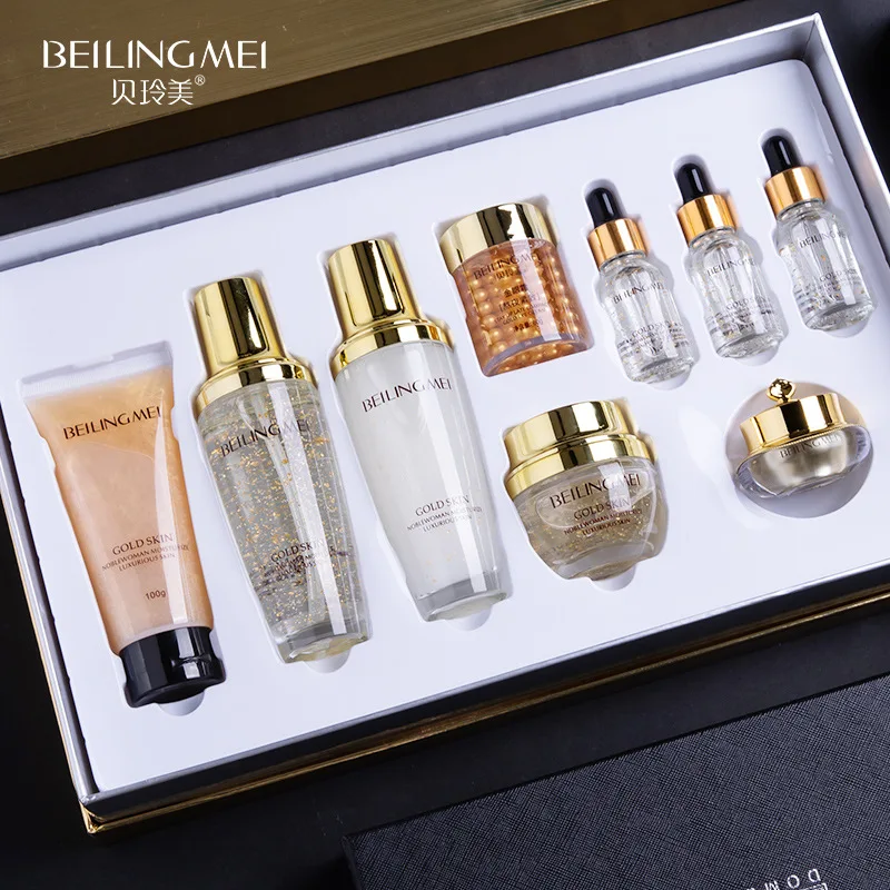 Beilingmei gold ladies luxury 9 pieces set to fade dark moisturizing oil control care skin products |