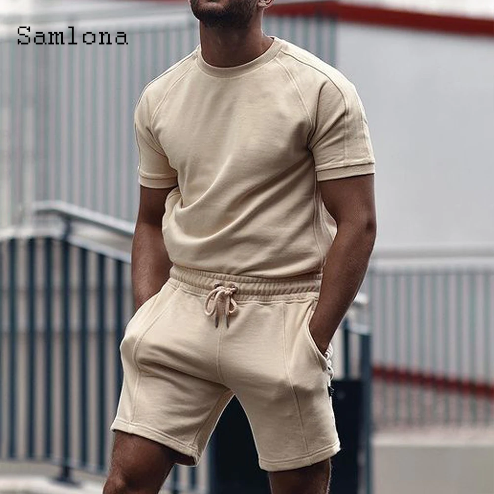 Sexy mens clothing ropa hombre men Shirts sets summer fashion khaki two piece sets drawstring short sleeve outdoor sportwear man