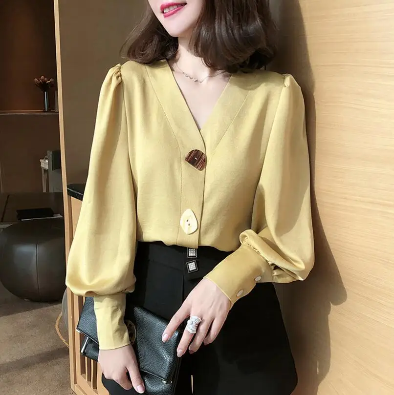 

OL Professional Commuter Shirt V-neck Lantern Sleeve Shirt