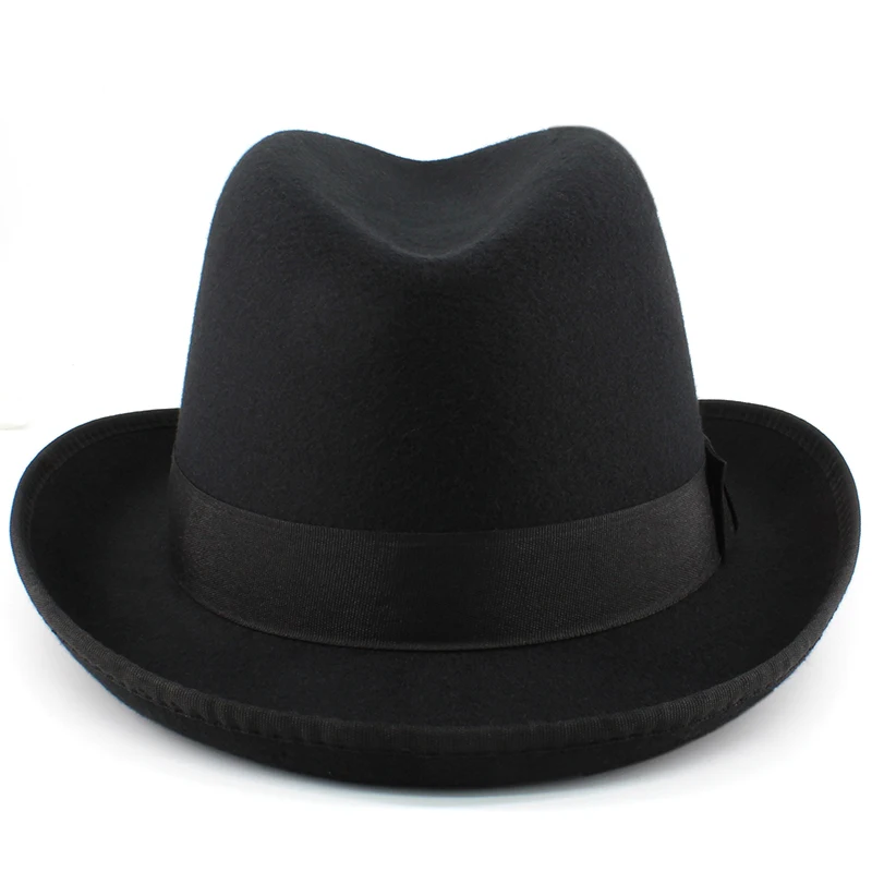 Мужские и женские классические шерстяные шляпы Homburg с бантом ремешком фетровые