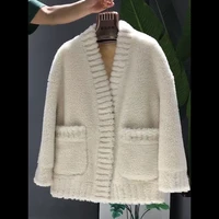 woolen loose cardigan sweater for woman autumn winter v neck sweater jacket for female clothing lounge wear vintage