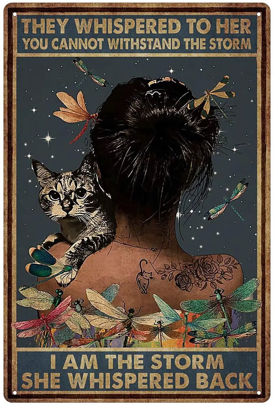 

Постер красоты и кошки, стрекоза, жестяной знак, винтажный постер красоты для бара, клуба, ресторана, кафе, домашнее искусство, настенное укр...