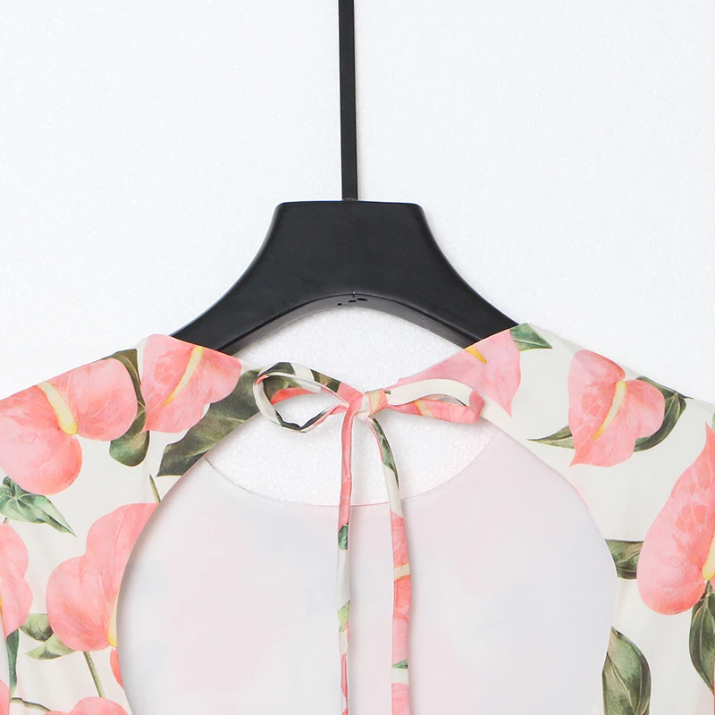 

SISPELL Backless Hollow Out Dresses For Female O Neck Puff Short Sleeve High Waist Slimming Ruched Women's Elegant Dress Tide