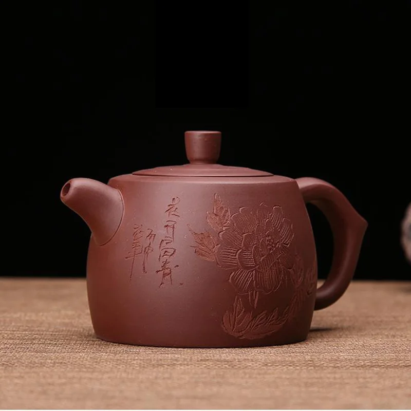 

300 мл Исин Фиолетовый Глиняный Чайник скульптура ручной работы цветочный узор Zisha черный чай чайник чайный набор кунг-фу чайный набор сырая ...