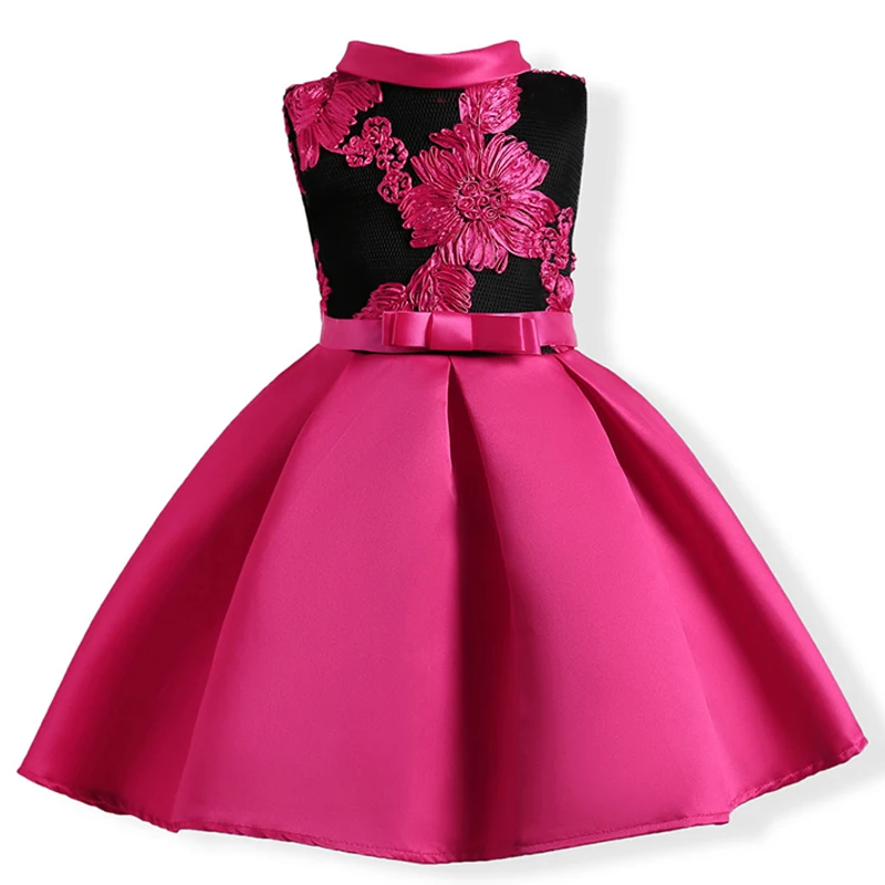 

3-12 Y Embroidered Flower Princess Dresses Formal Wedding Party Dress Kids Girl Birthday Ball Gown Dress Baby Rose Red clothes