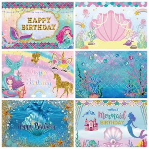 Фон для фотосъемки с серебряными рыбками, пузырьками, русалочками, для дня рождения, коралловым баннером, фон для фотосъемки для фотостудии