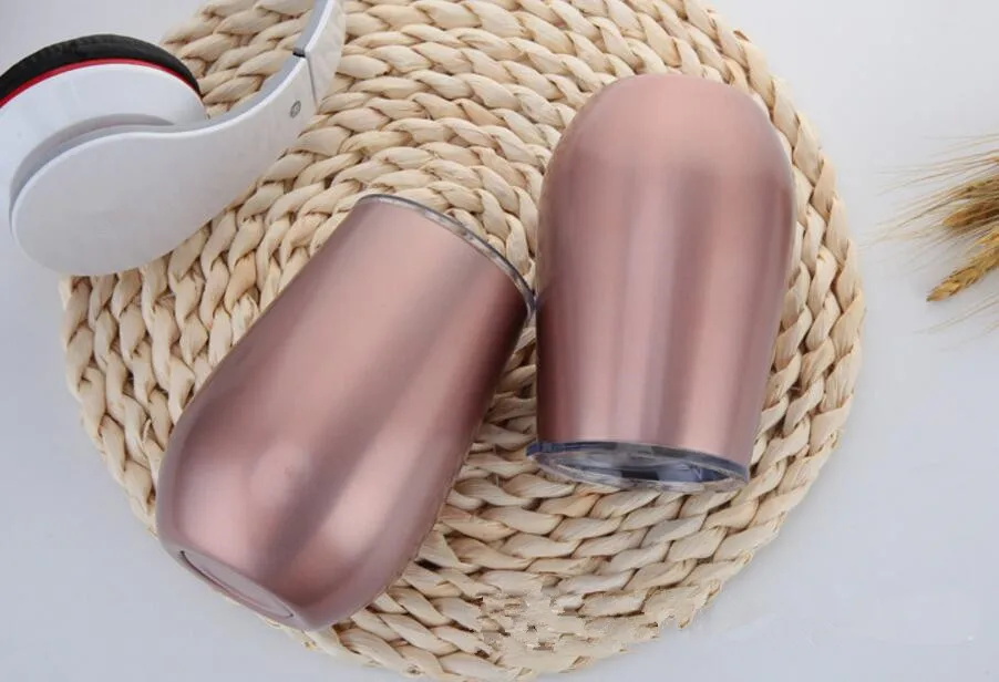 Rose Gold 12oz Egg Cups Stainless Steel Wine Glasses Beer Tea Coffee Cup Vacuum Insulated Thermos with clear lids | Дом и сад