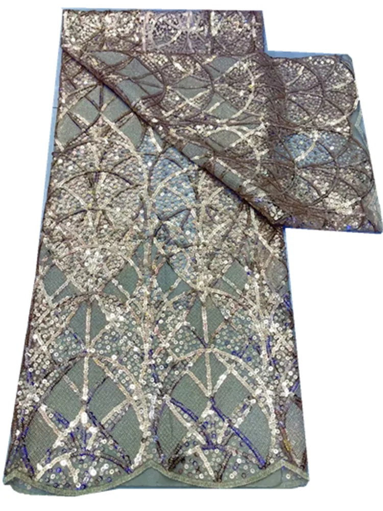 

Nigerian Net Lace Fabrics with sequins High Quality French Tulle Lace Materials African Handmade Beads Lace Fabric FYU810
