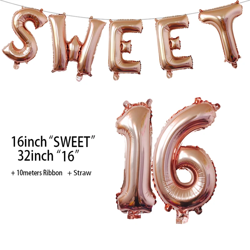 

Sweet 16 Party Decorations Supplies Sixteen Birthday Decorations 16 Years Birthday Number Foil Balloons