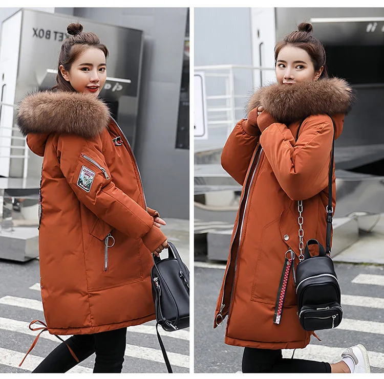 2019 женская зимняя куртка с мехом парка капюшоном длинная длинное пальто вышивкой