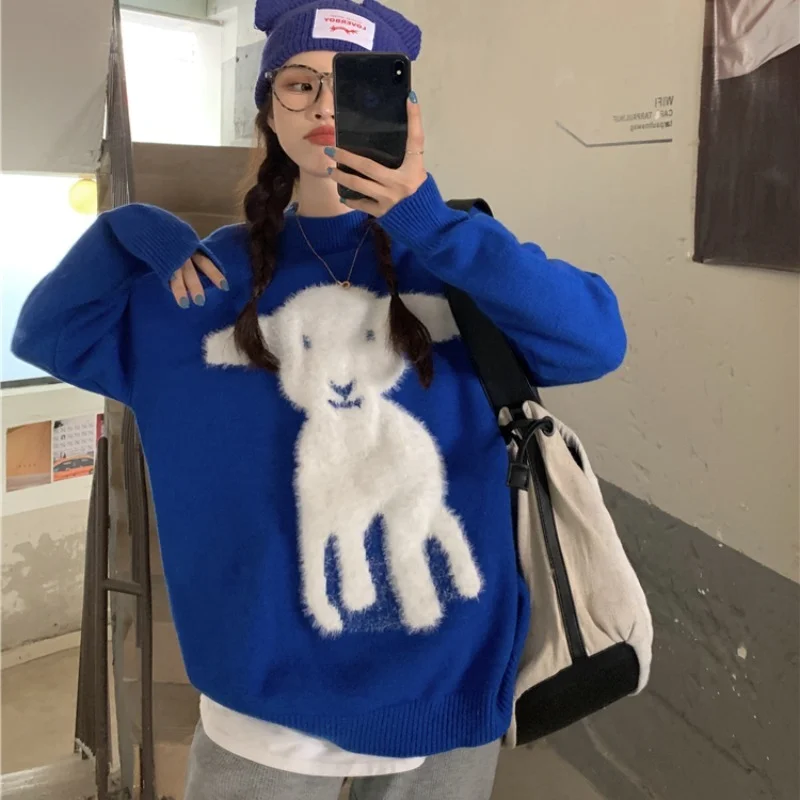 Свитера Harajpoo женские с мультяшным принтом новые корейские синие длинным рукавом