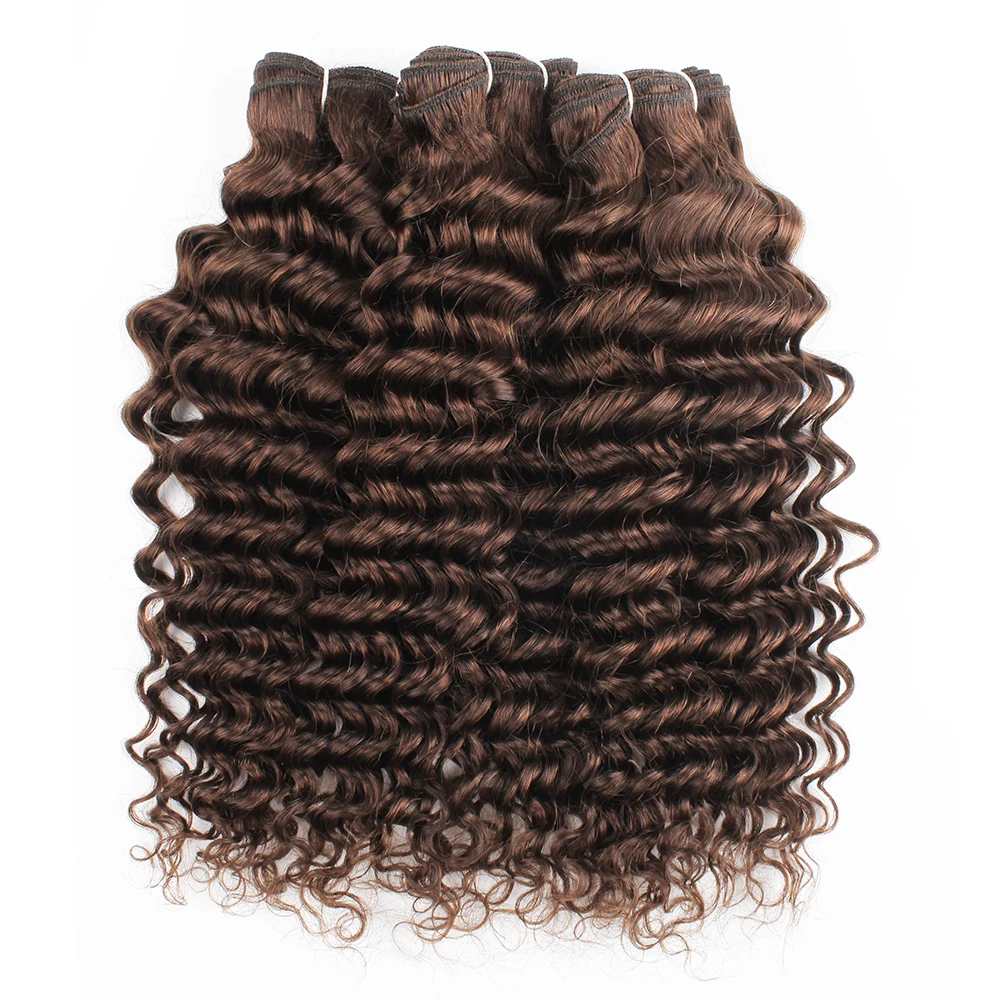 

Kisshair color #4 deep wave hair bundles 3/4 pcs dark brown Peruvian human hair extension 10 to 24 inch remy weft hair