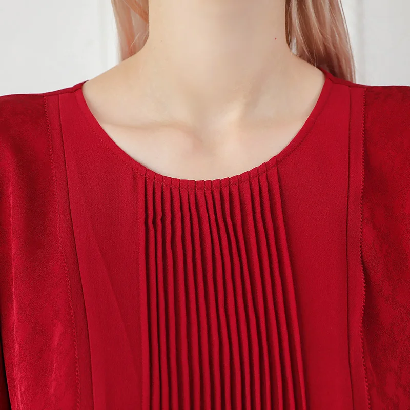 Темно красное ТРАПЕЦИЕВИДНОЕ Плиссированное Шелковое Платье VOA женские тонкие