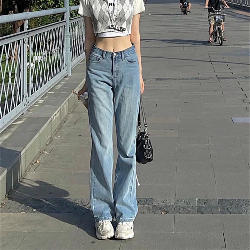 

Woman Jeans High Waist Clothes Wide Leg Denim Clothing Blue Streetwear Vintage Quality Nice Vogue Harajuku Straight Pants