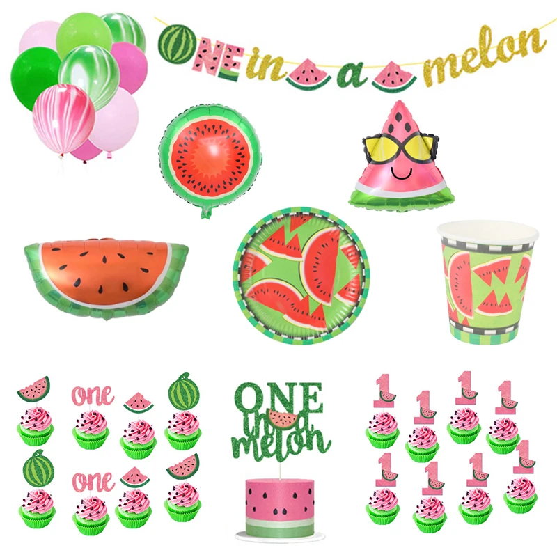 

Fruit Watermelon Theme Paper Plates Cups Straw Cupcake Toppers Disposable Tableware Set Baby Shower Party Supply Decoration