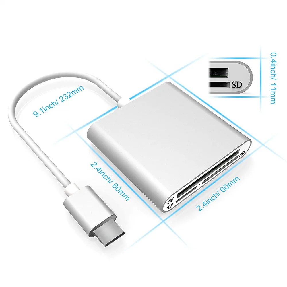 Устройство для чтения карт памяти 3-в-1 USB 3 0 Type C компактный адаптер флэш-карт CF/SD/TF