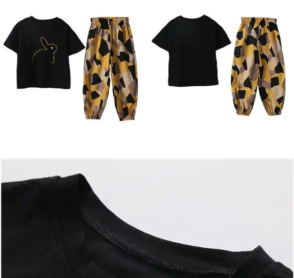 

Girls Summer Sets Suit 2020 Big Children Girl Short Sleeve T-Shirt Top+Print Long Pant 2pc Set Kids Cute Casual Sets Girl Sets
