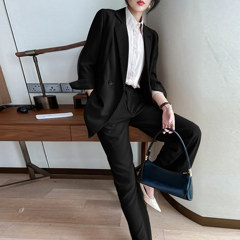 

Black blazer women's suit 2021 spring new Korean mid long relaxed chic suit