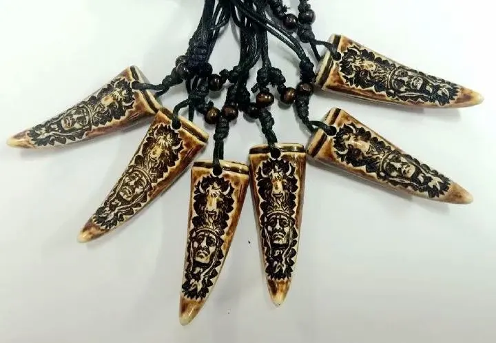 

8 pcs Faux Carve Tribal Resin Charms Wax Cotton Cord Tribal Necklace