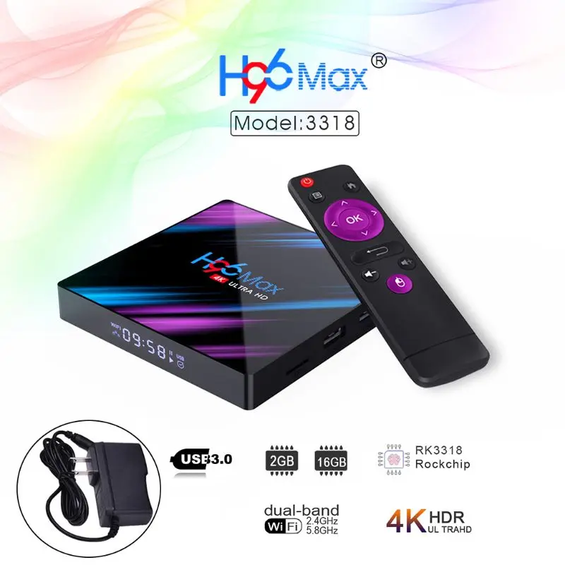 

1Set H96 Max RK3318 Smart TV Box 2.4G/5G Quad-Core WiFi Bluetooth Set Top Box