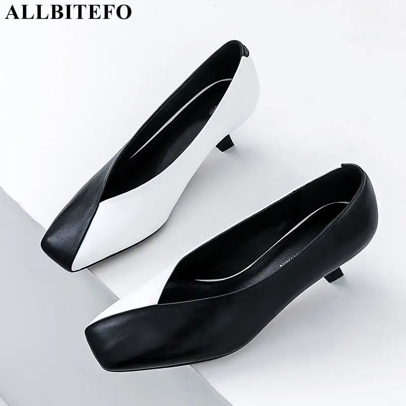 Женские офисные туфли ALLBITEFO натуральная кожа высокий каблук обувь на