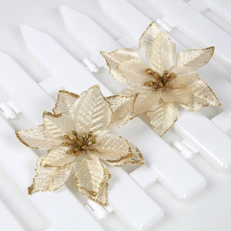 5 шт. Счастливого Рождества Санта искусственный цветок с золотистой кромкой для