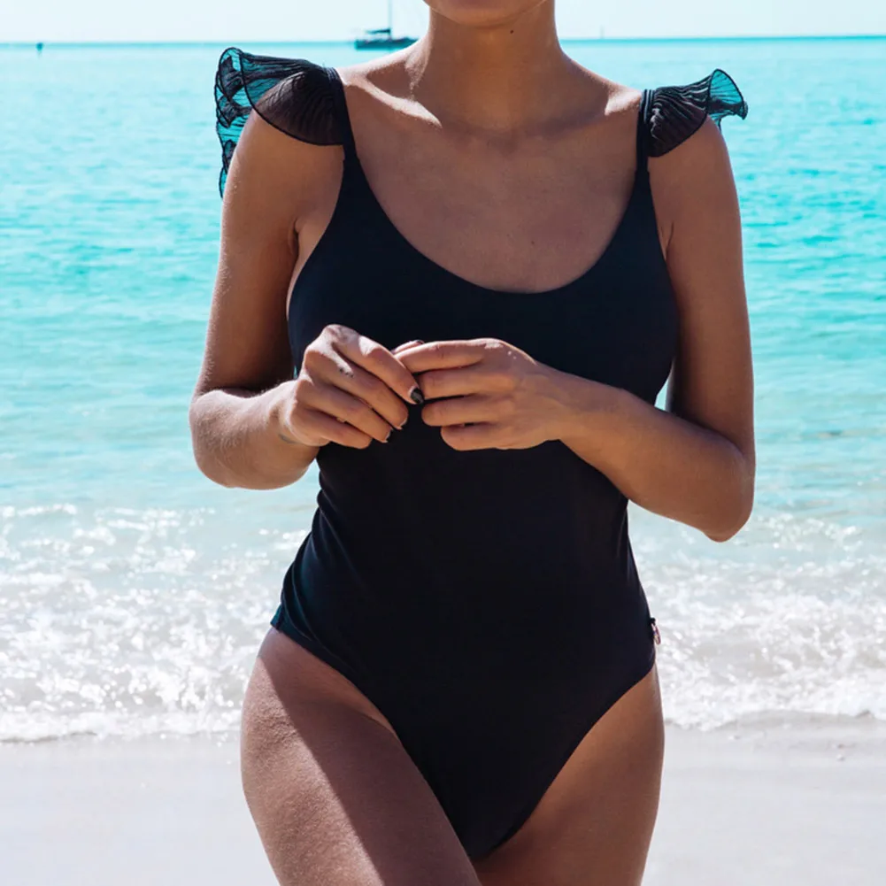 

Newly Women Swimsuit Monokini Lace Hem Backless Bandage Summer Beach Party Swimwear