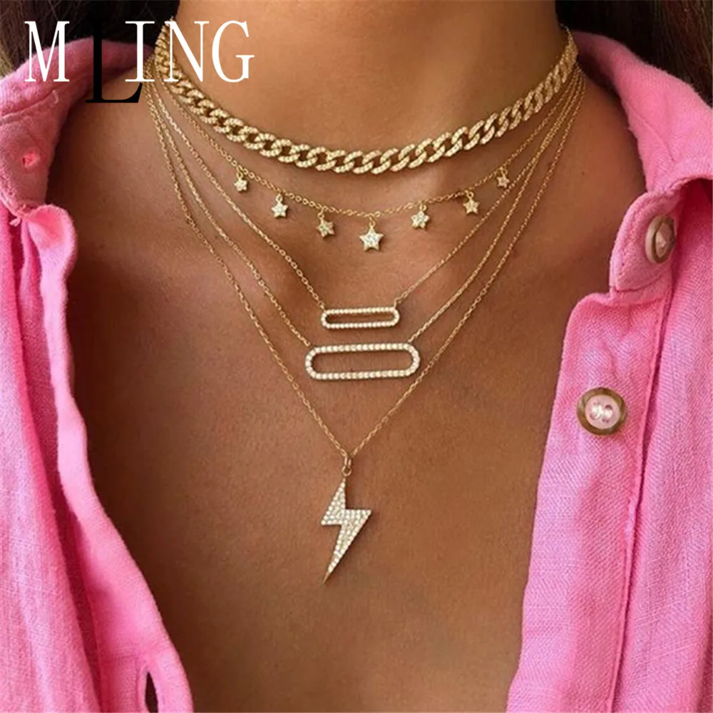 Женское винтажное многослойное колье чокер MLING золотистое геометрическое