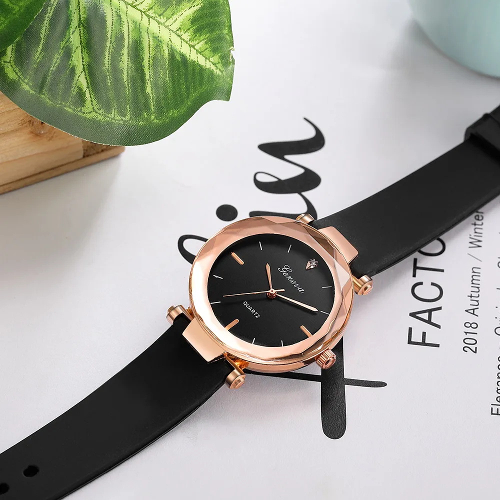 

WomenS Watch Simple And Elegant Stainless Steel Dial Leather Strap Quartz Watch Black Dress Clock Gifts