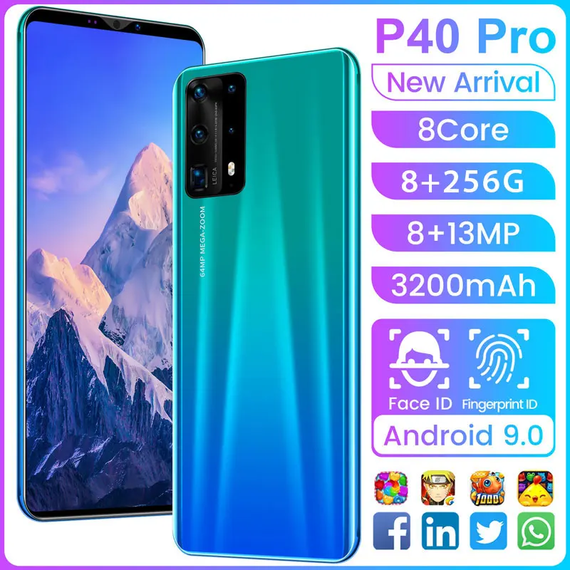 

Hot Sale P40 Pro 8+128GB Andriod 9.0 Fingerprint ID Cellphopne MTK6763 3200mAh 5.8 Inch Dual SIM+Micro SD 8 Core Smartphones