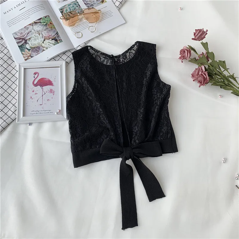 Топ женский кружевной с V-образным вырезом однотонный завязкой лето 2020 | Женская