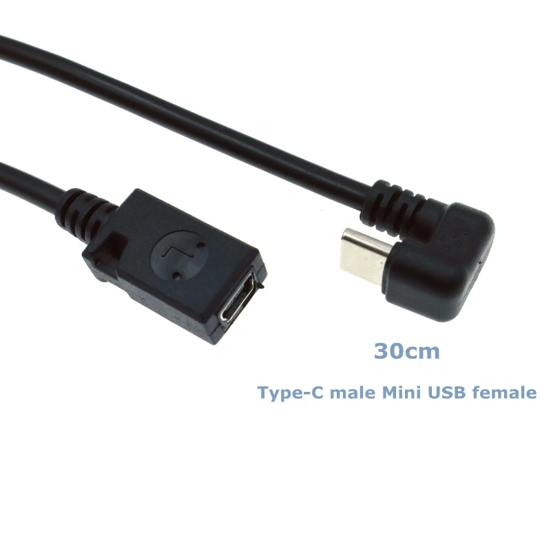 

U-образный Удлинительный кабель USB Type-C, 30 см, 180 градусов, штекер-гнездо Mini USB, для мобильных жестких дисков, сотовых телефонов и планшетов