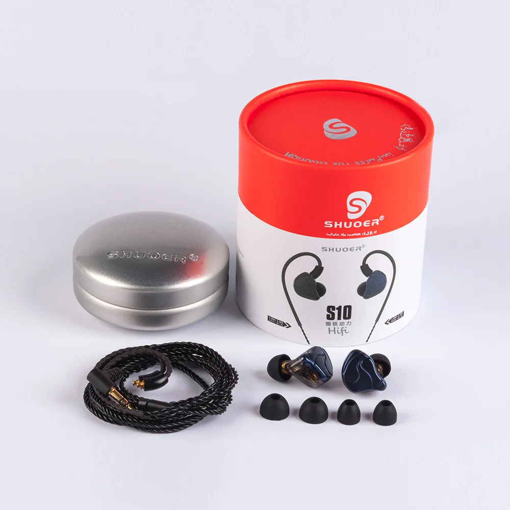 SHUOER S10 1DD + 1BA гибридные наушники для ушей HIFI DJ монитор бега спортивные гарнитура со