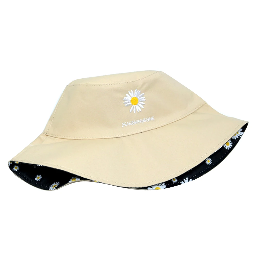 

Fashion Marguerite Embroidered Anti Sun Wide Brim Reversible Bucket Hat Cap