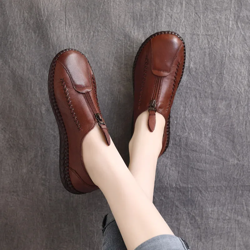 

Women Leather Loafers Black Low Heels Spring Shoes For Women Flats Handmade Genuine Leather Ballat Flats Slip On Casual Drive