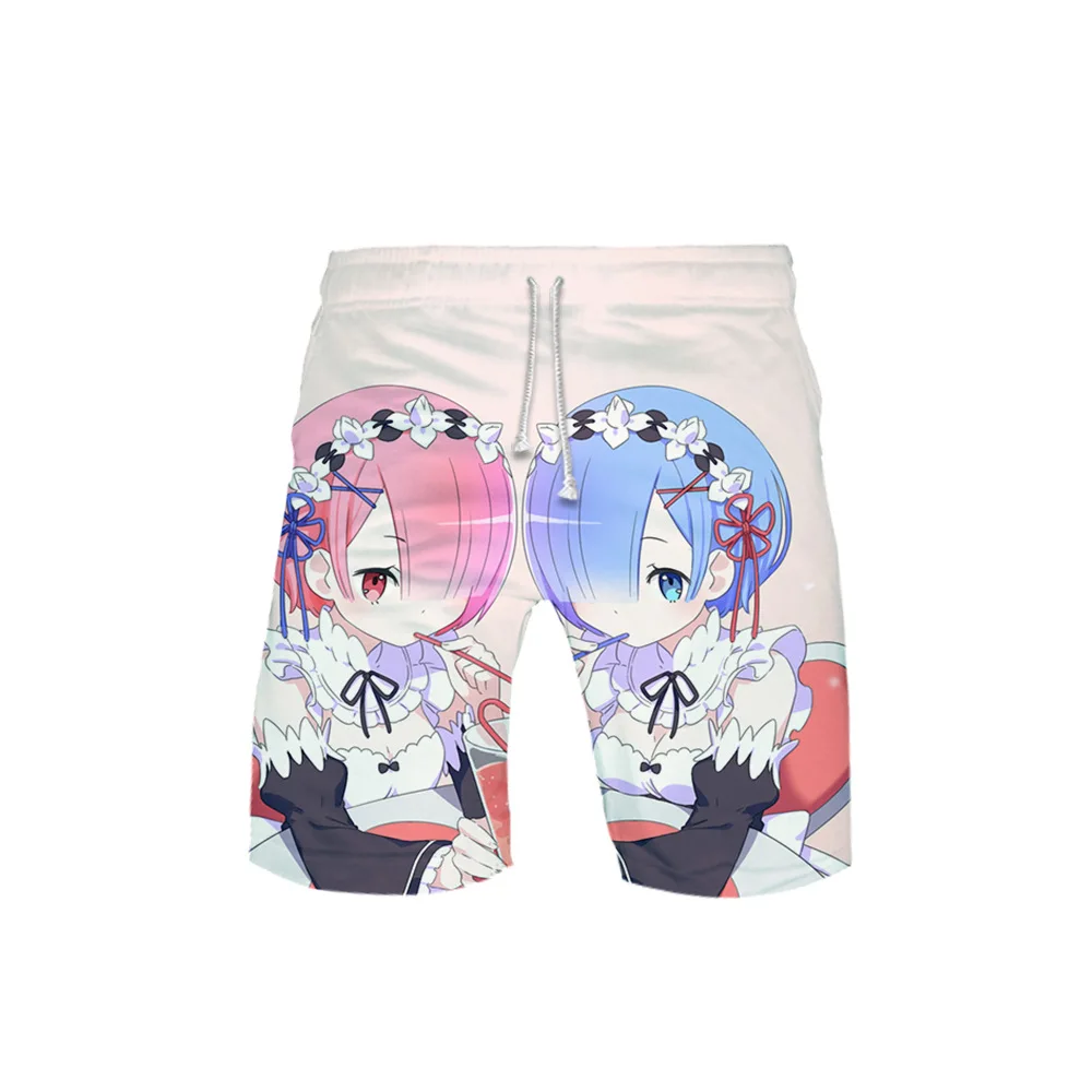 

3 to 14 years kids Beach Swiming Shorts Anime Re Zero 3D Board Shorts boys girls Rem and Ram Hip hop Short Pants Beach clothes