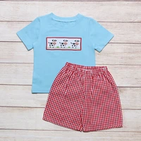 summer short sleeves set for boy sky blue cute three cow t shirt red lattice sport shorts baby kids 2pcs outfit for 1 8t