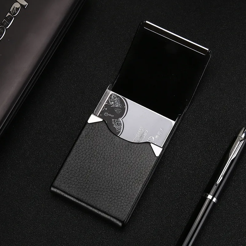 ezone business card holder case card bag cortex stainless steel and pu leather large capacity storage of 15 sheets high quality free global shipping