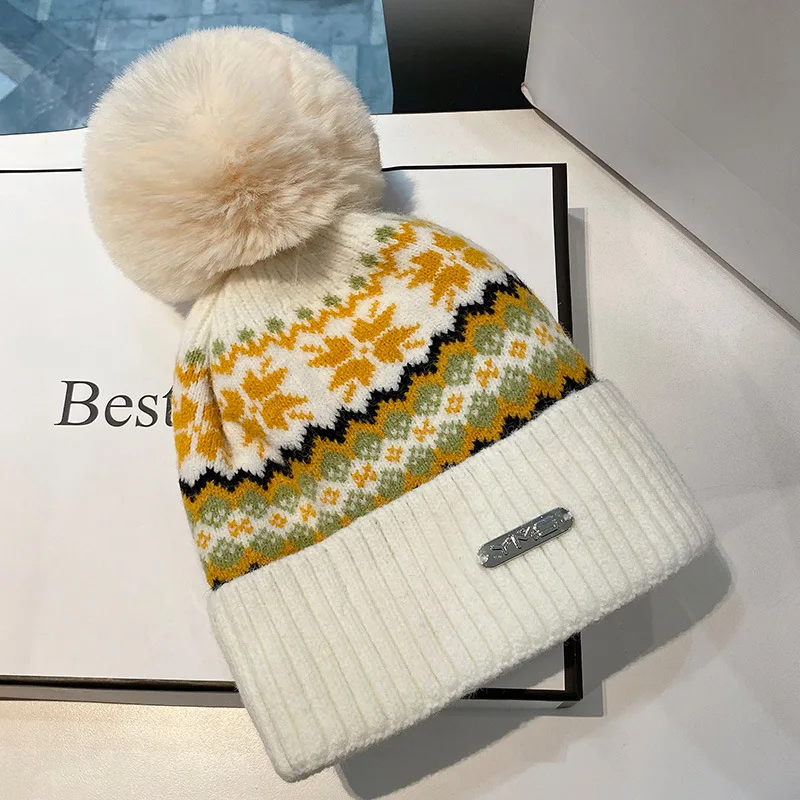 Рождественские облегающие шапки вязаная шапка со снежинками и оленями Женская