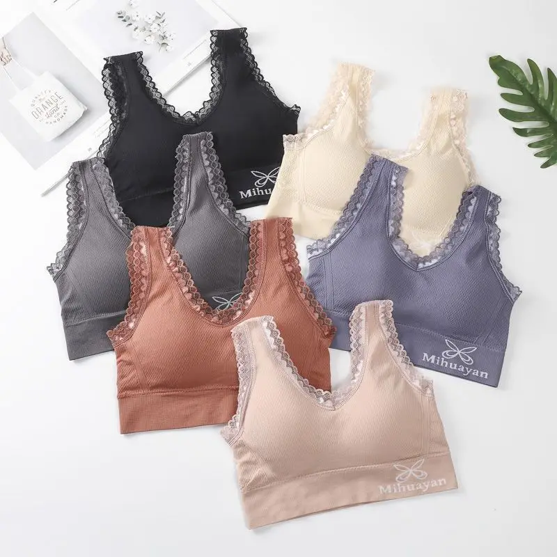 

Women Sports Bra Push Up New Korean Beautiful Back Underwear Gather Anti-Sagging Yoga Vest Sexy Lace Wrap Tube Top For Fitness