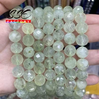 faceted natural gem prehnites stone beads round loose spacer beads for diy jewelry making bracelets accessories 15 6 8 10 mm