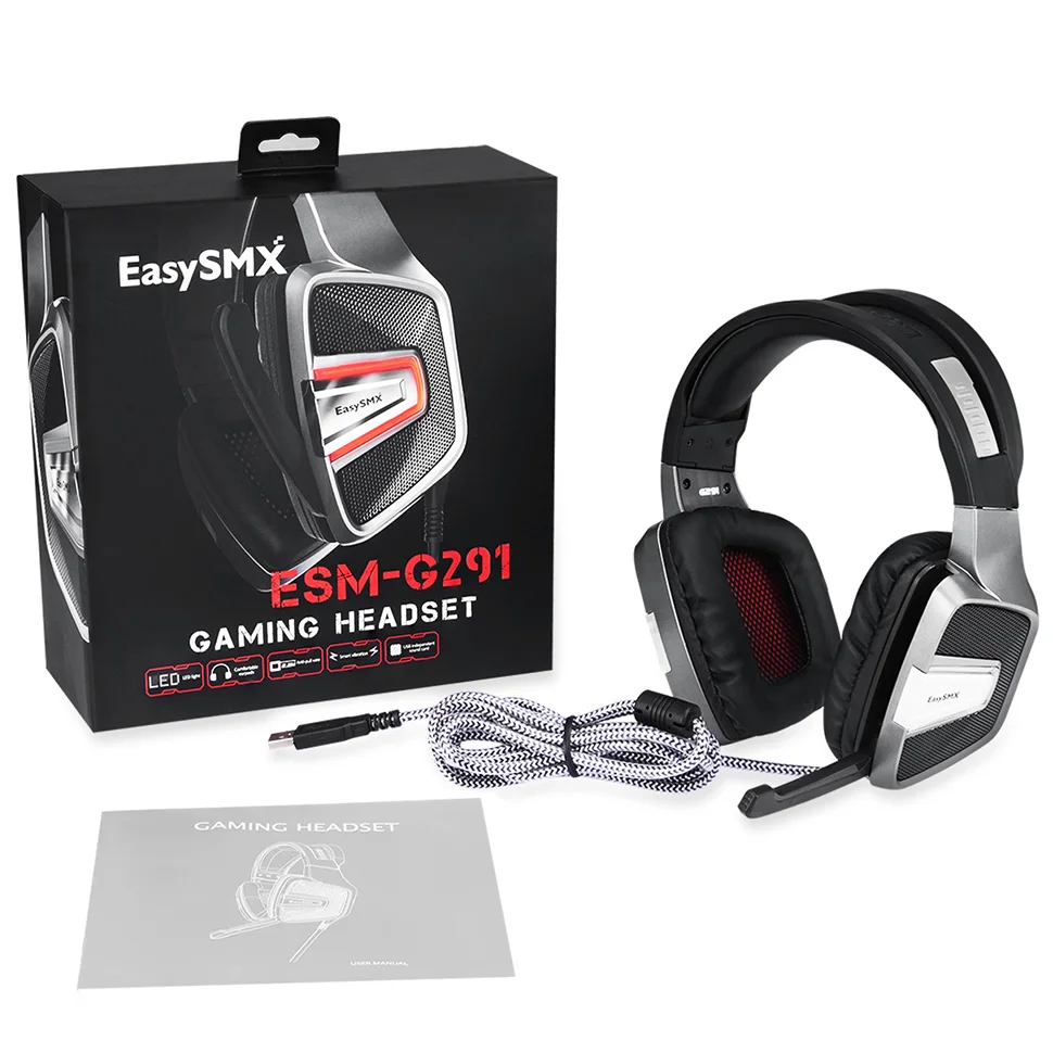 EasySMX ESM-G291 Игровые наушники, гарнитура для видеоигр со скрытым микрофоном басовая Вибрация наушники USB для ПК PS4 геймеров